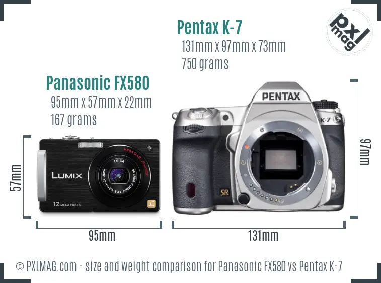 Panasonic FX580 vs Pentax K-7 size comparison