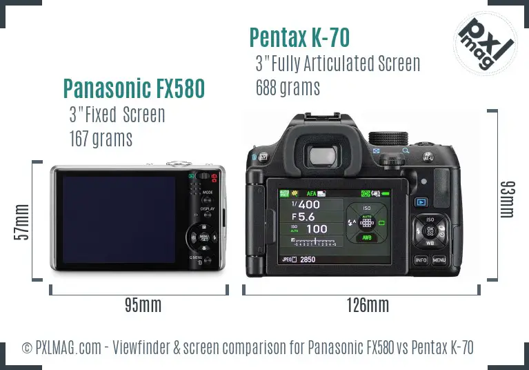 Panasonic FX580 vs Pentax K-70 Screen and Viewfinder comparison
