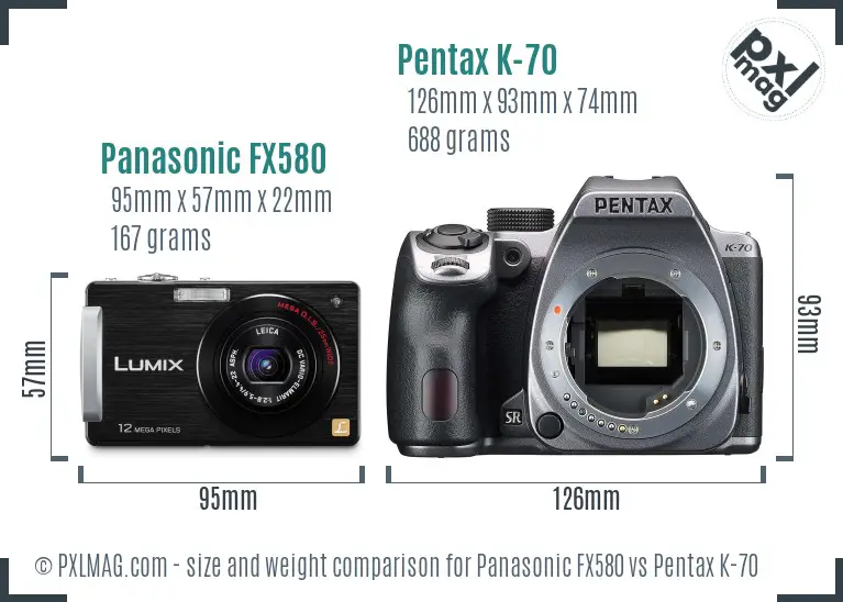 Panasonic FX580 vs Pentax K-70 size comparison