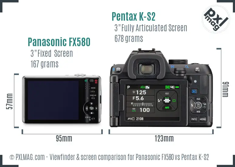 Panasonic FX580 vs Pentax K-S2 Screen and Viewfinder comparison
