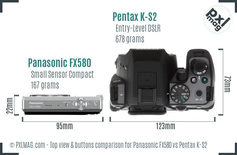 Panasonic FX580 vs Pentax K-S2 top view buttons comparison