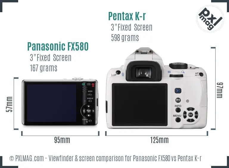 Panasonic FX580 vs Pentax K-r Screen and Viewfinder comparison