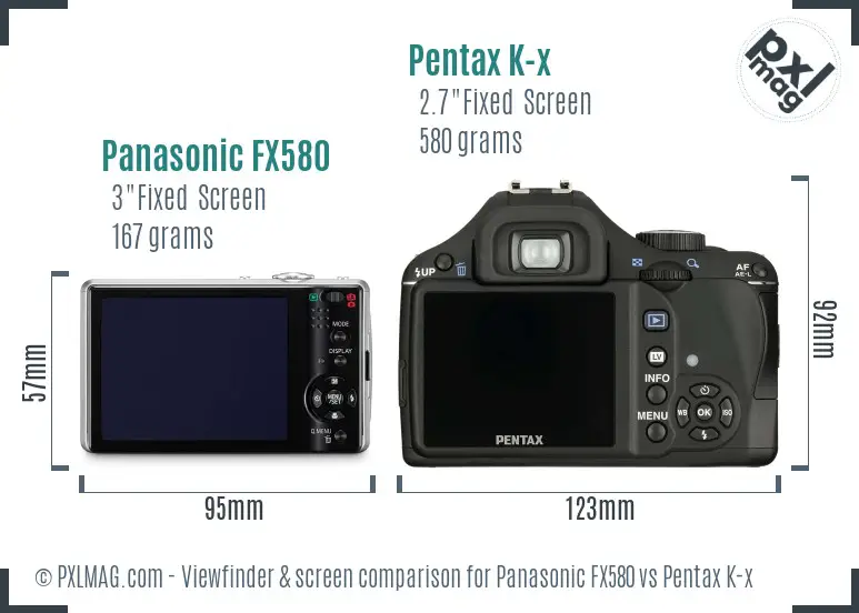 Panasonic FX580 vs Pentax K-x Screen and Viewfinder comparison