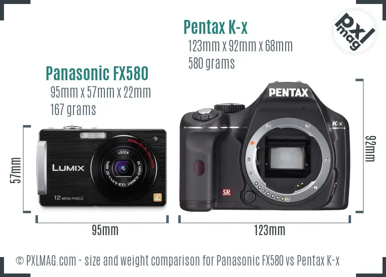 Panasonic FX580 vs Pentax K-x size comparison