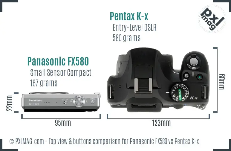 Panasonic FX580 vs Pentax K-x top view buttons comparison