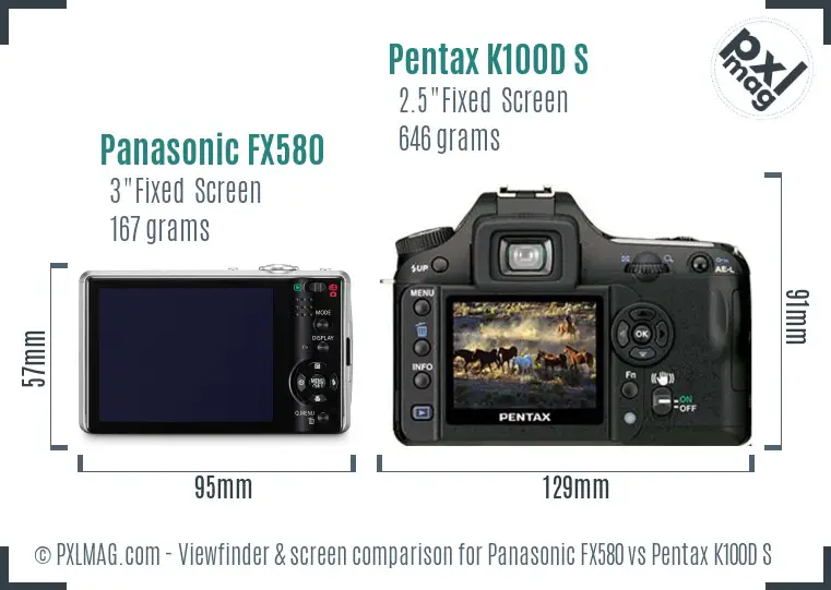 Panasonic FX580 vs Pentax K100D S Screen and Viewfinder comparison