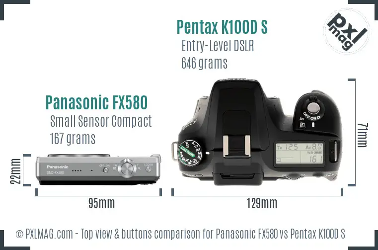 Panasonic FX580 vs Pentax K100D S top view buttons comparison