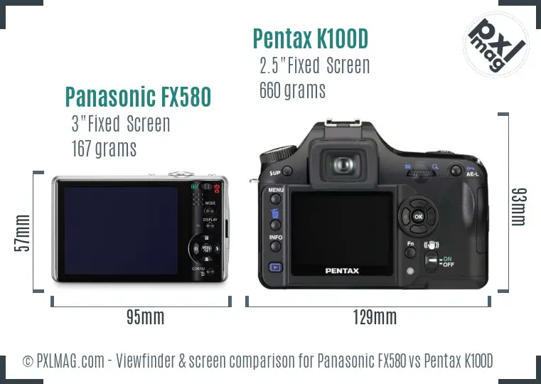 Panasonic FX580 vs Pentax K100D Screen and Viewfinder comparison