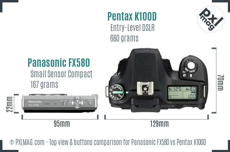 Panasonic FX580 vs Pentax K100D top view buttons comparison