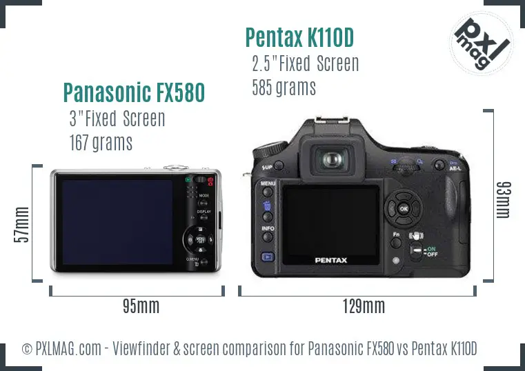 Panasonic FX580 vs Pentax K110D Screen and Viewfinder comparison