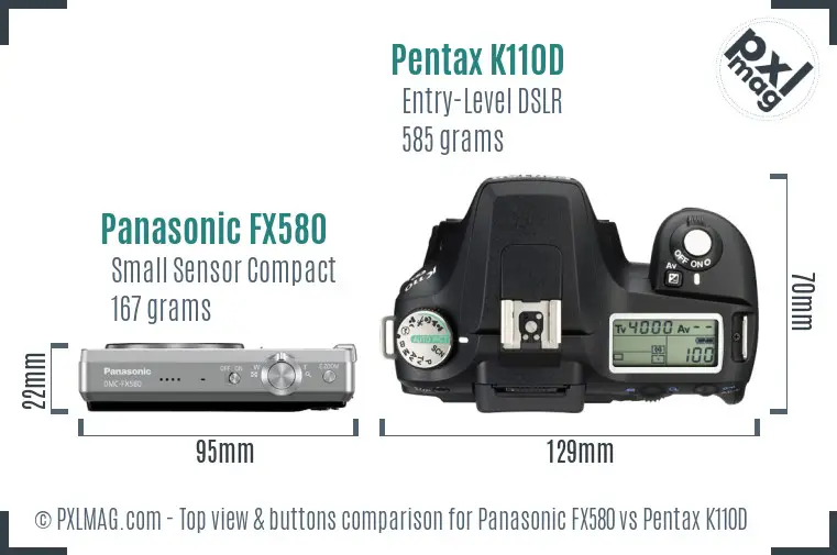 Panasonic FX580 vs Pentax K110D top view buttons comparison