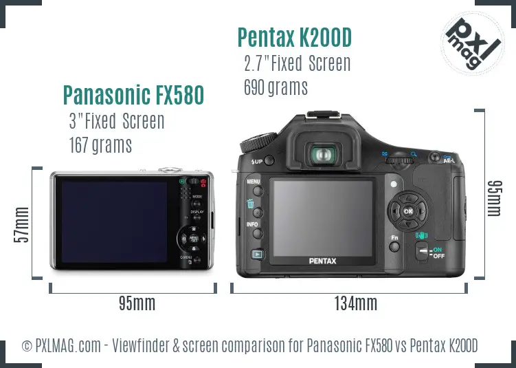 Panasonic FX580 vs Pentax K200D Screen and Viewfinder comparison