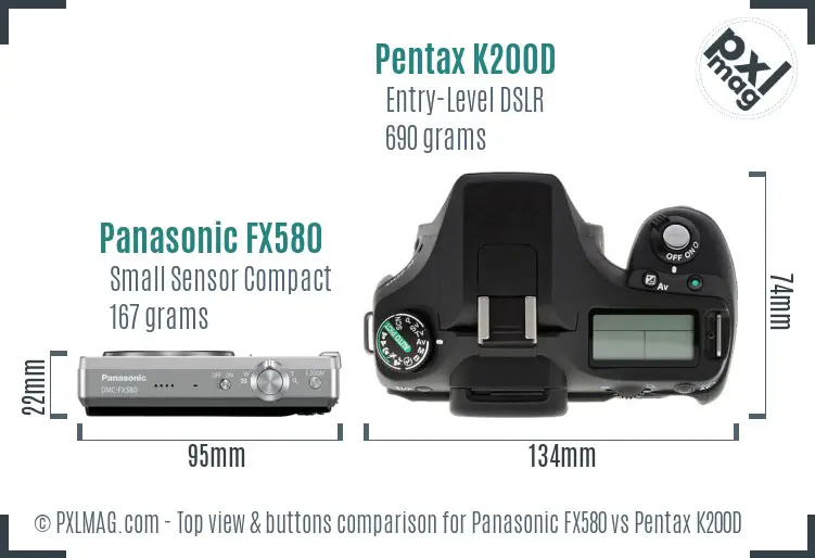 Panasonic FX580 vs Pentax K200D top view buttons comparison