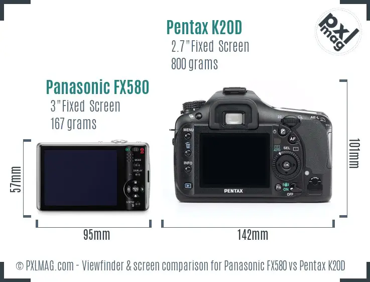Panasonic FX580 vs Pentax K20D Screen and Viewfinder comparison