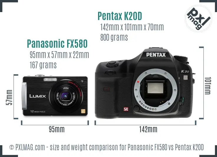 Panasonic FX580 vs Pentax K20D size comparison
