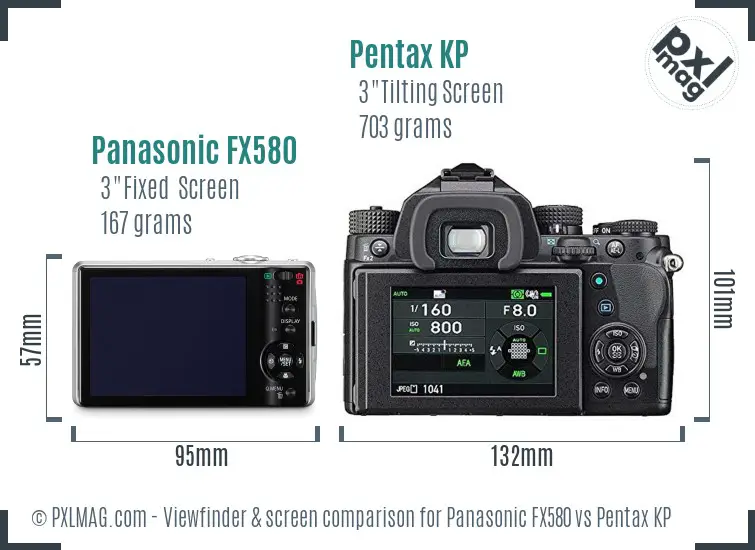 Panasonic FX580 vs Pentax KP Screen and Viewfinder comparison