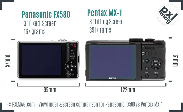 Panasonic FX580 vs Pentax MX-1 Screen and Viewfinder comparison