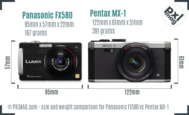 Panasonic FX580 vs Pentax MX-1 size comparison