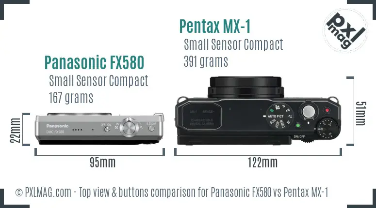Panasonic FX580 vs Pentax MX-1 top view buttons comparison
