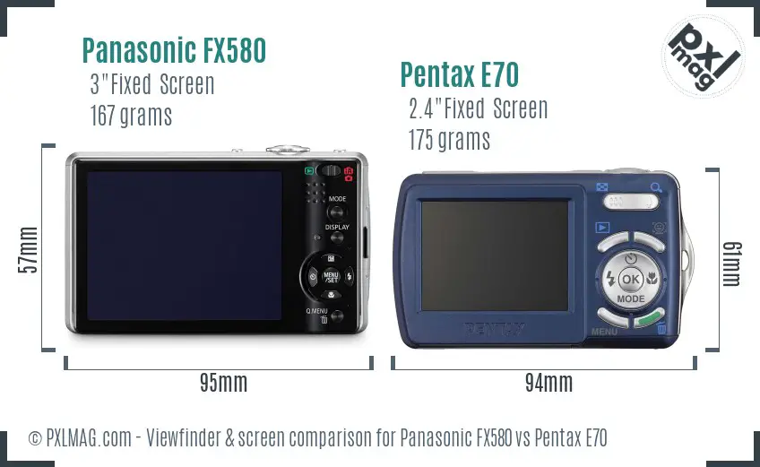 Panasonic FX580 vs Pentax E70 Screen and Viewfinder comparison