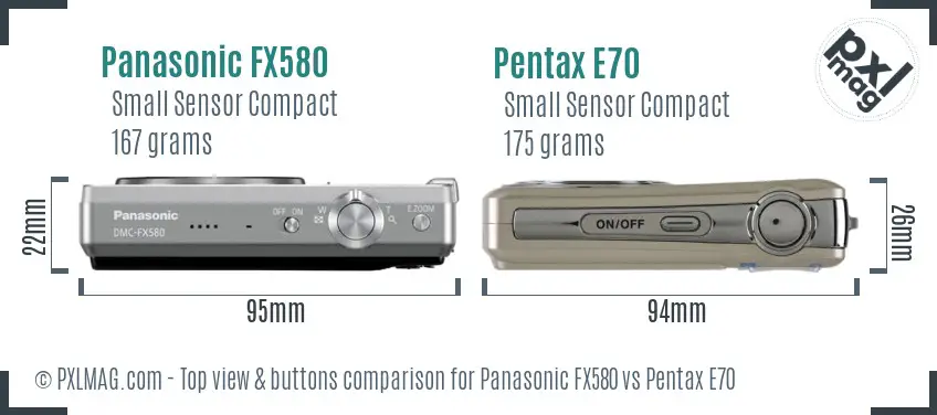 Panasonic FX580 vs Pentax E70 top view buttons comparison