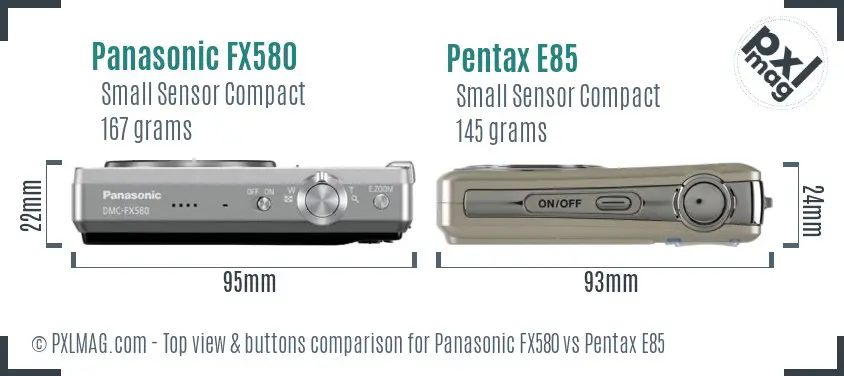 Panasonic FX580 vs Pentax E85 top view buttons comparison