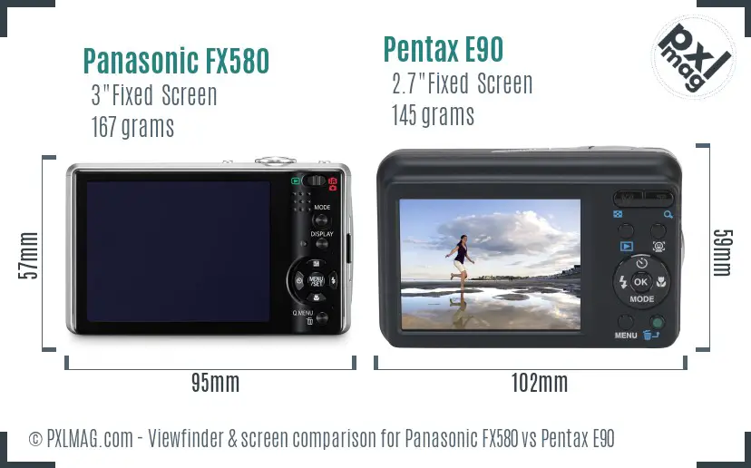 Panasonic FX580 vs Pentax E90 Screen and Viewfinder comparison