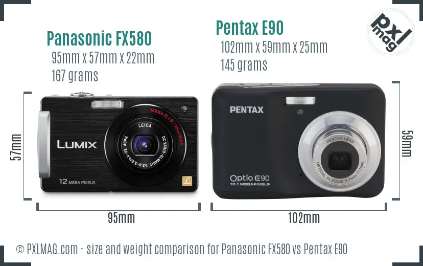 Panasonic FX580 vs Pentax E90 size comparison