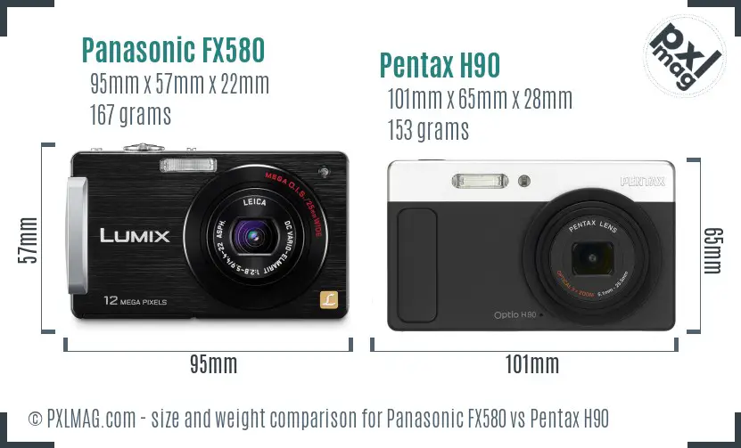 Panasonic FX580 vs Pentax H90 size comparison