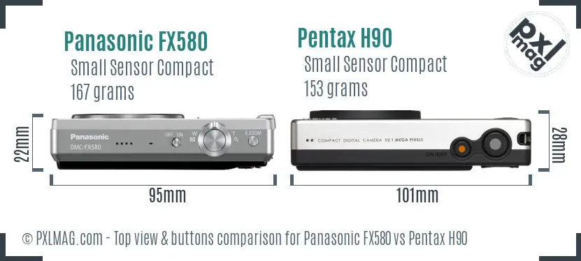 Panasonic FX580 vs Pentax H90 top view buttons comparison
