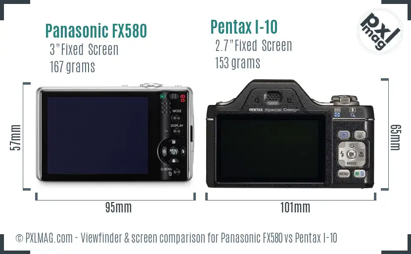 Panasonic FX580 vs Pentax I-10 Screen and Viewfinder comparison