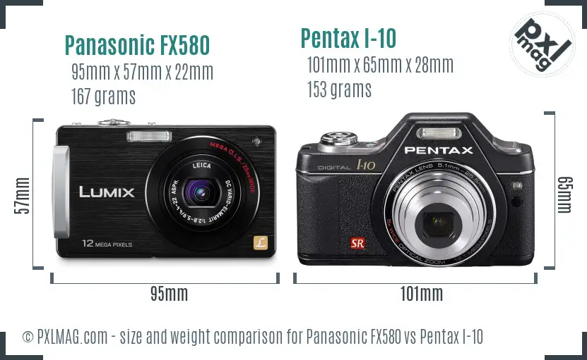 Panasonic FX580 vs Pentax I-10 size comparison