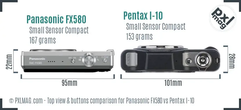 Panasonic FX580 vs Pentax I-10 top view buttons comparison