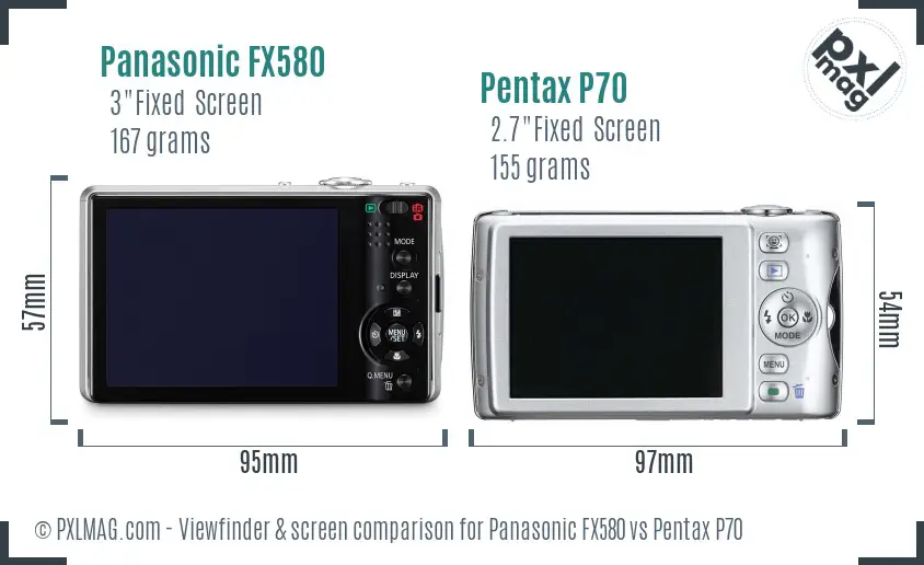 Panasonic FX580 vs Pentax P70 Screen and Viewfinder comparison