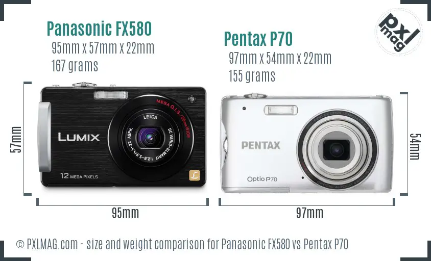 Panasonic FX580 vs Pentax P70 size comparison