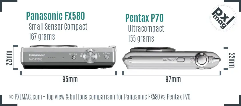 Panasonic FX580 vs Pentax P70 top view buttons comparison