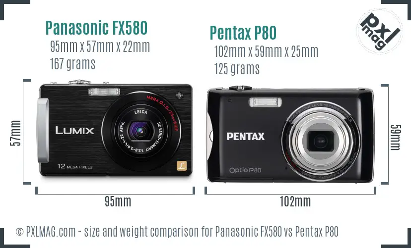 Panasonic FX580 vs Pentax P80 size comparison