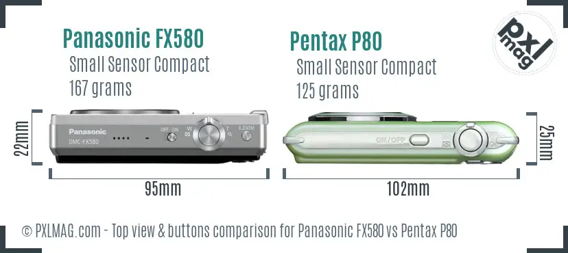 Panasonic FX580 vs Pentax P80 top view buttons comparison