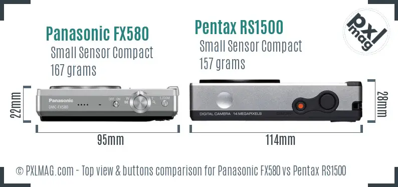 Panasonic FX580 vs Pentax RS1500 top view buttons comparison