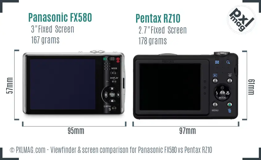 Panasonic FX580 vs Pentax RZ10 Screen and Viewfinder comparison