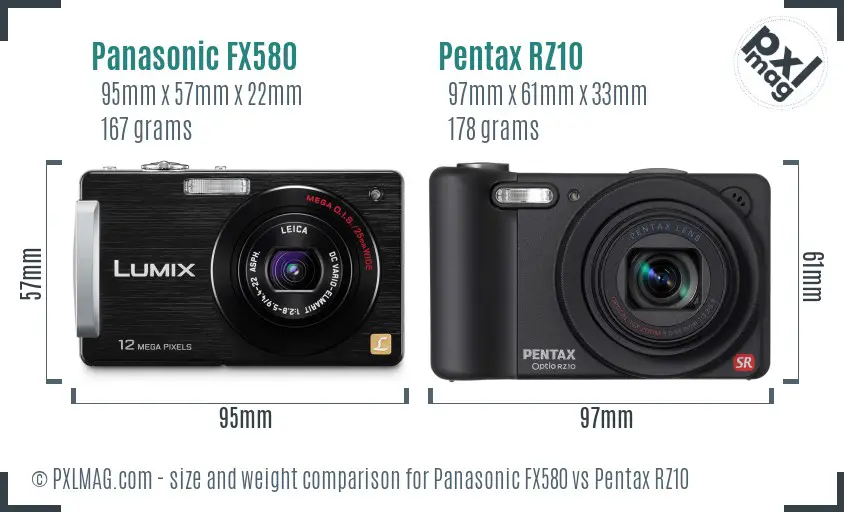 Panasonic FX580 vs Pentax RZ10 size comparison