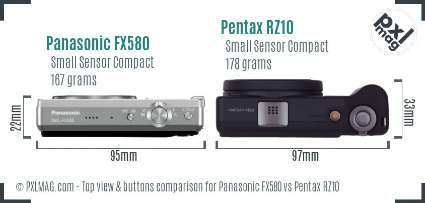 Panasonic FX580 vs Pentax RZ10 top view buttons comparison