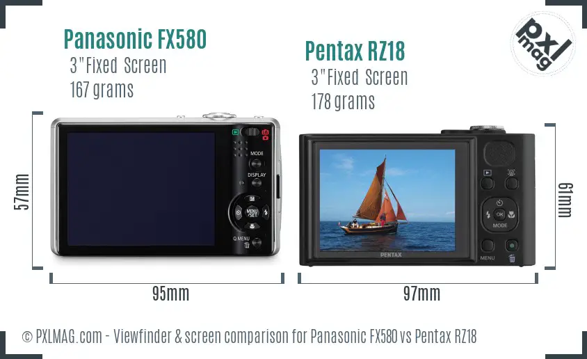 Panasonic FX580 vs Pentax RZ18 Screen and Viewfinder comparison