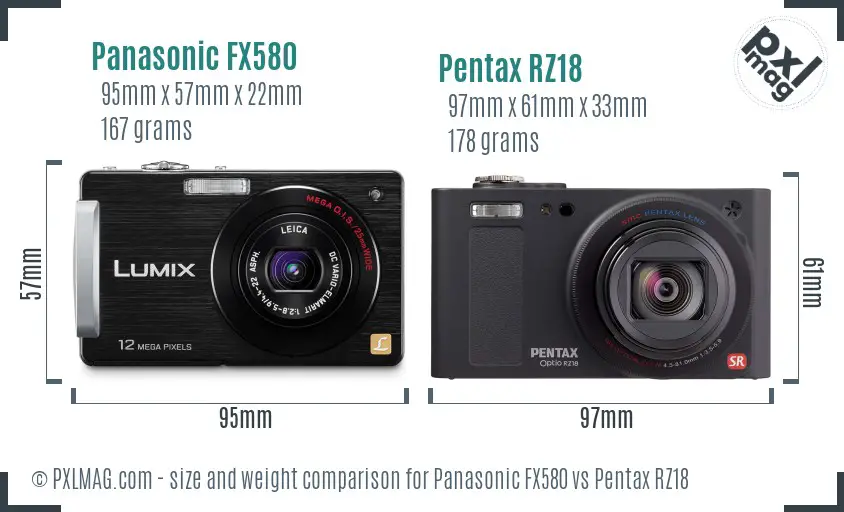 Panasonic FX580 vs Pentax RZ18 size comparison