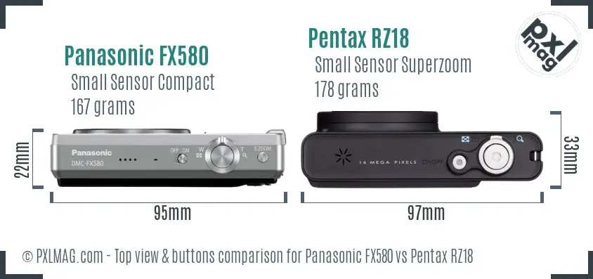 Panasonic FX580 vs Pentax RZ18 top view buttons comparison