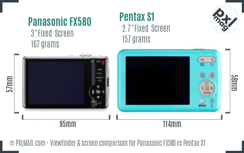 Panasonic FX580 vs Pentax S1 Screen and Viewfinder comparison