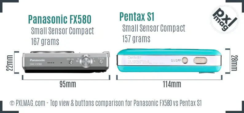 Panasonic FX580 vs Pentax S1 top view buttons comparison