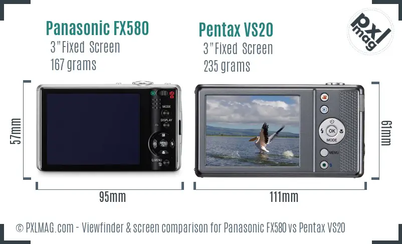 Panasonic FX580 vs Pentax VS20 Screen and Viewfinder comparison
