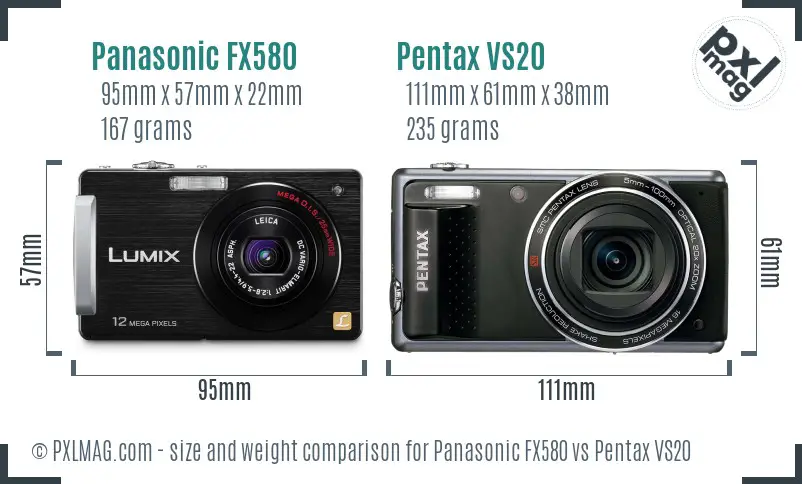 Panasonic FX580 vs Pentax VS20 size comparison