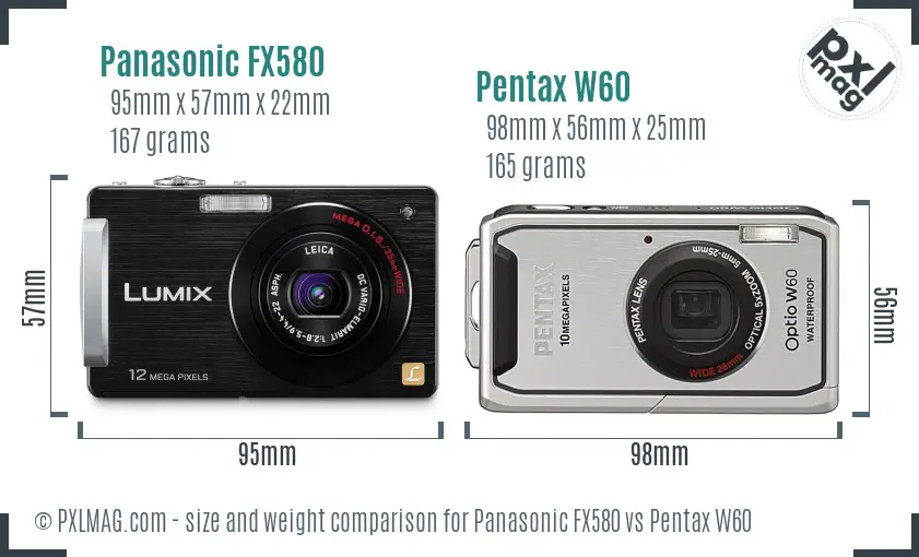 Panasonic FX580 vs Pentax W60 size comparison